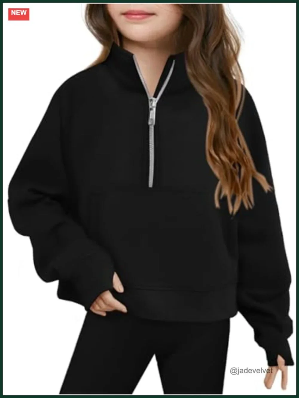 Girls Half Zip Pullover Crop Sweatshirt Fleece Lined Thumbholes